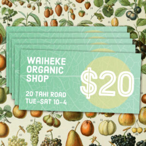 Save 10% when you buy 5 x $20 vouchers for the Waiheke Organic Shop